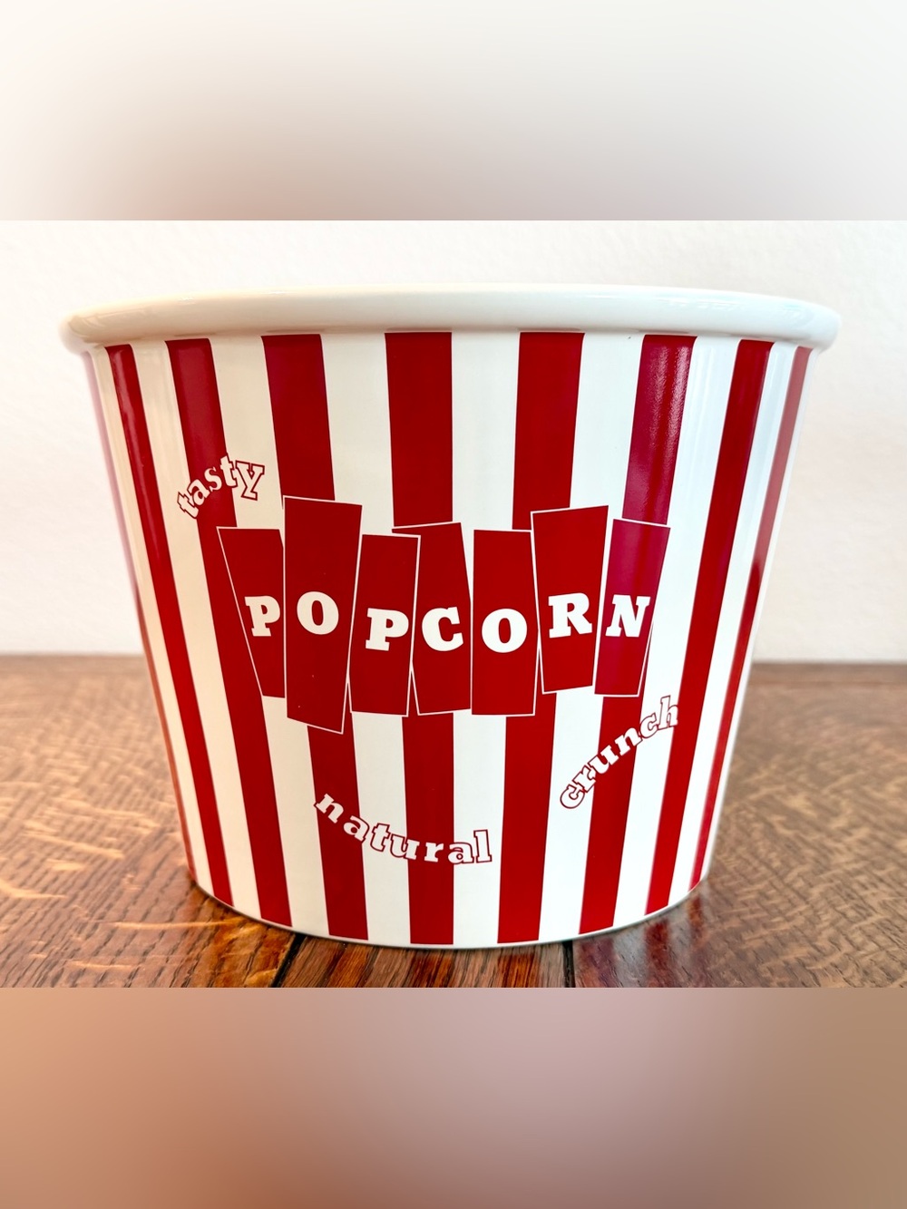 Williams Sonoma Vintage Ceramic Popcorn Bowl/Bucket Red & White Striped 9 x 7